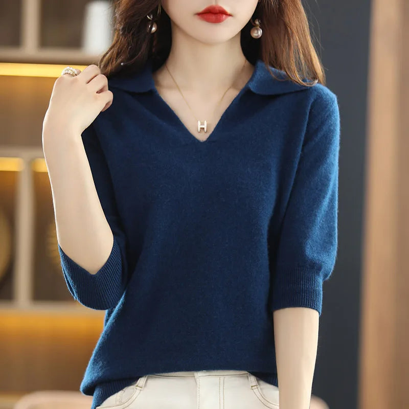 “Women’s 100% Cashmere Short-Sleeve Sweater”