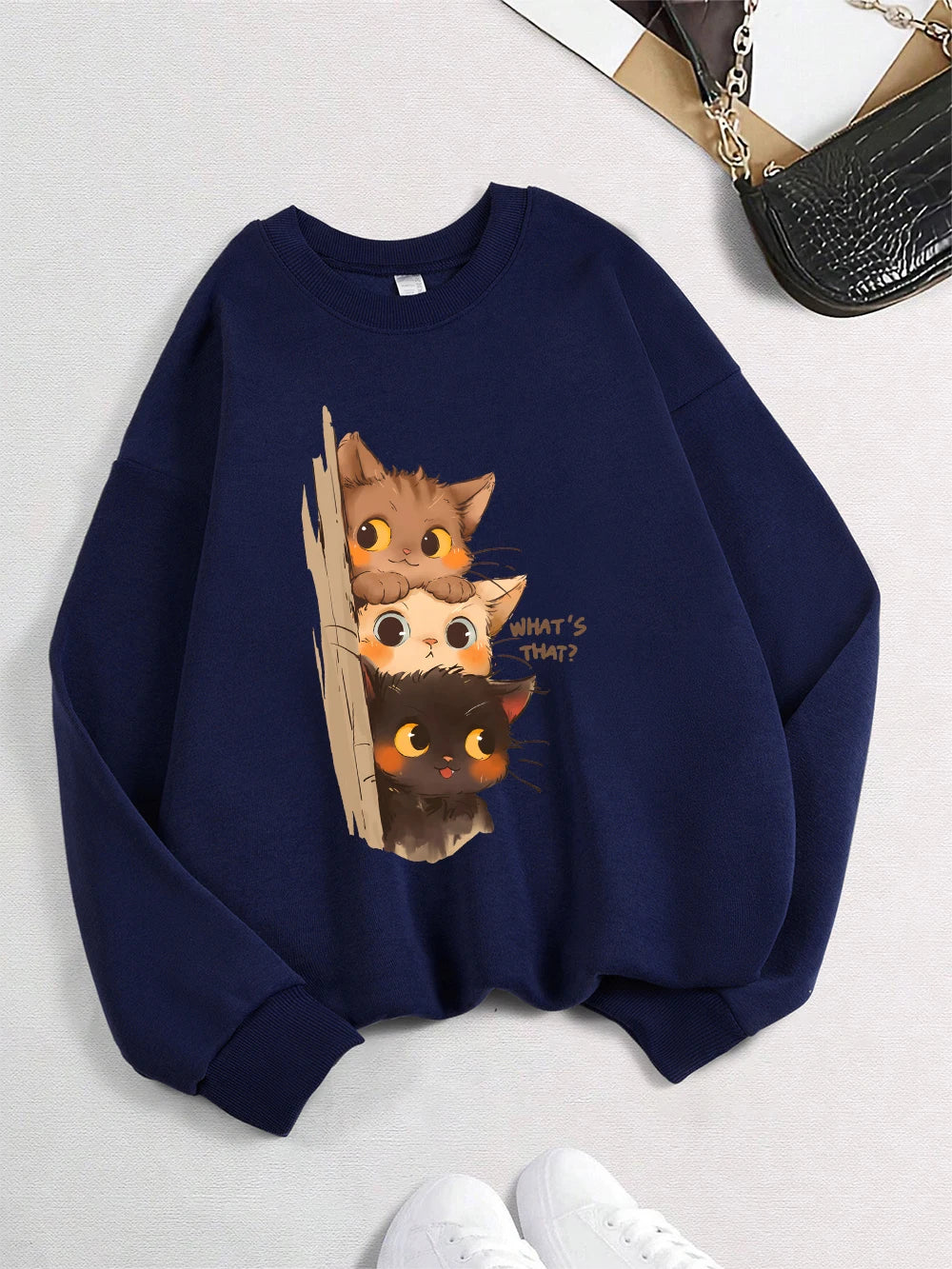 Three Little Cats Watching You Hoodie – Women’s Loose Sweatshirt