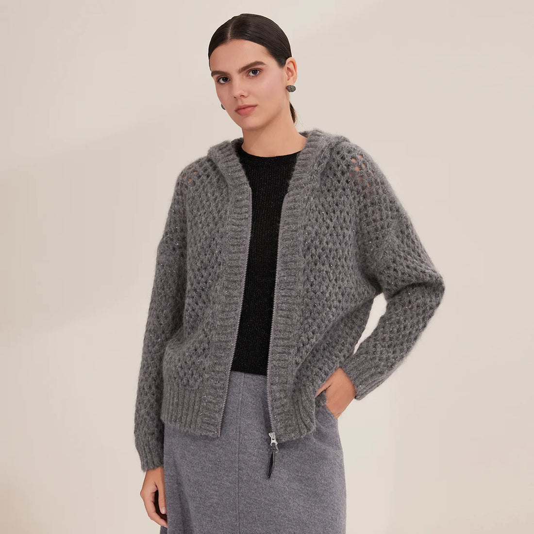 Honeycomb Pattern Knit – Long Sleeve Fall Cardigan