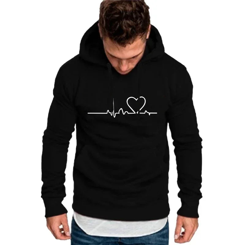 Heartbeat Print Hoodie – Casual Unisex Pullover