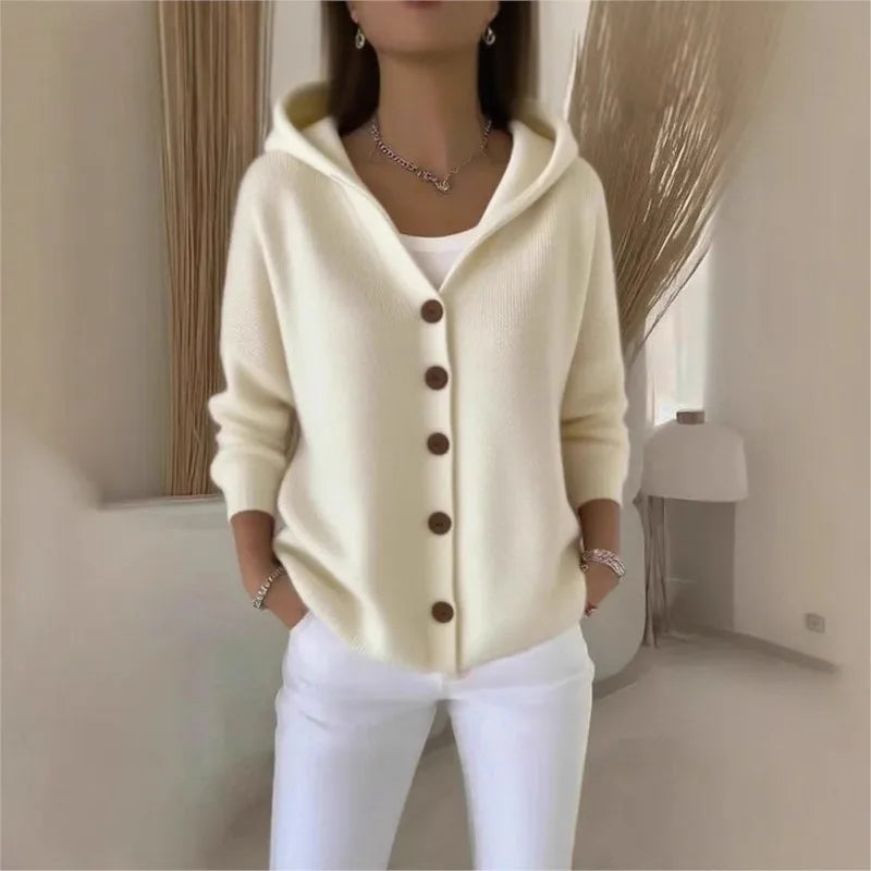 “Women’s Solid Knit Hooded Cardigan”