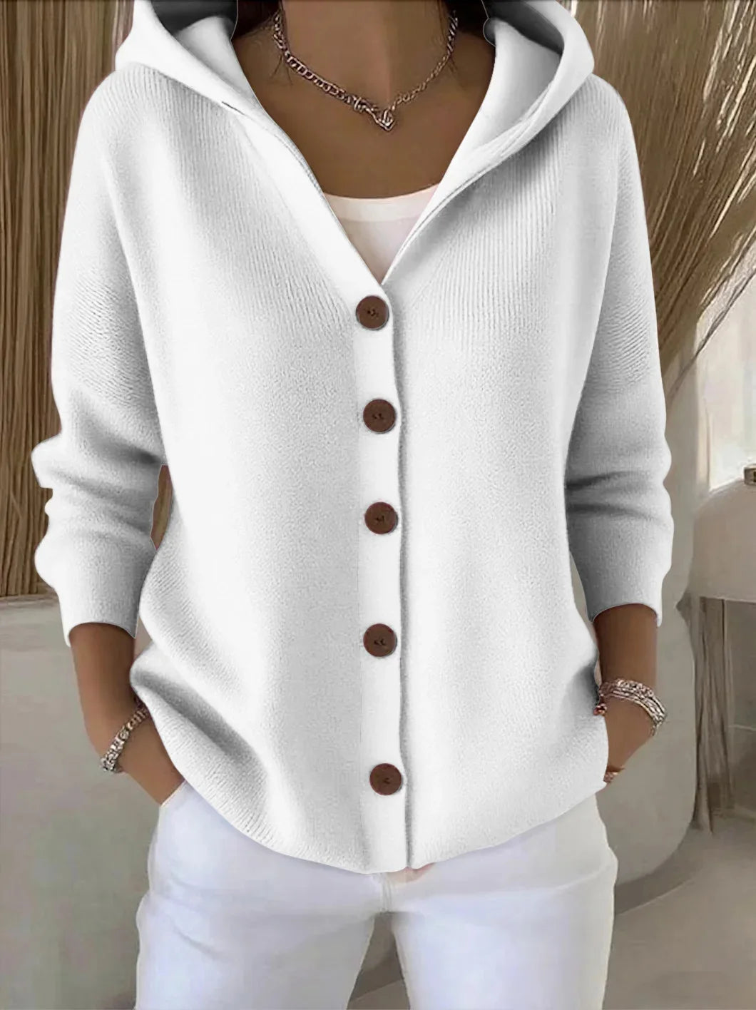“Women’s Solid Knit Hooded Cardigan”
