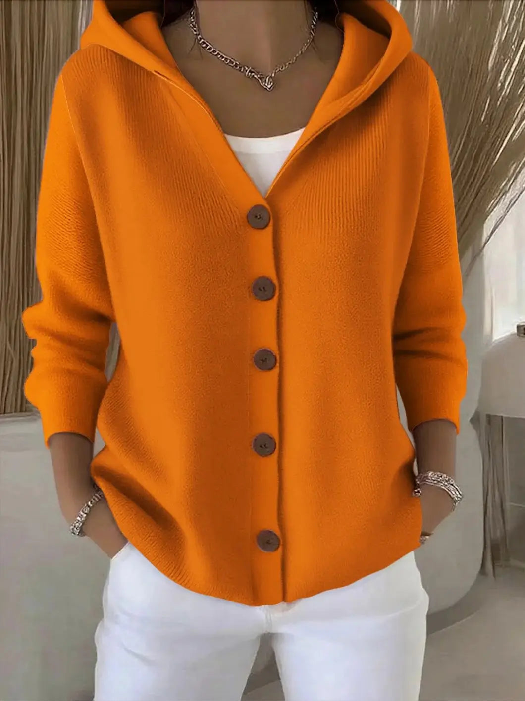 “Women’s Solid Knit Hooded Cardigan”