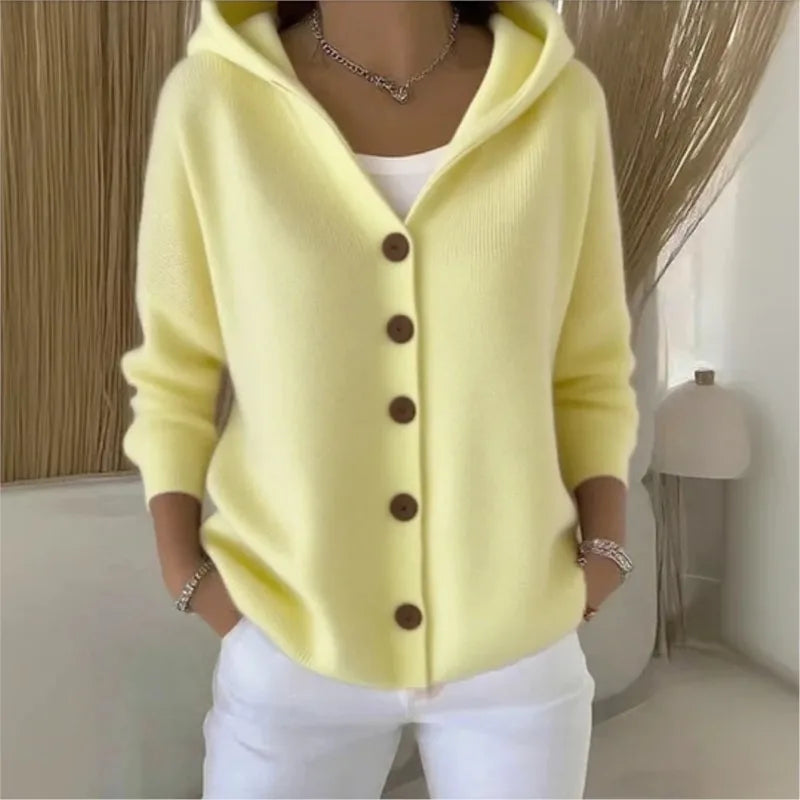 “Women’s Solid Knit Hooded Cardigan”