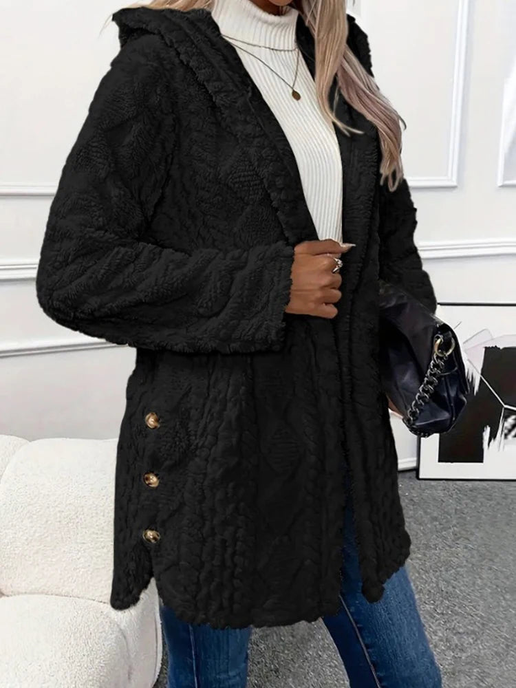 Women’s Plush Hooded Cardigan – Thick Warm Sweater