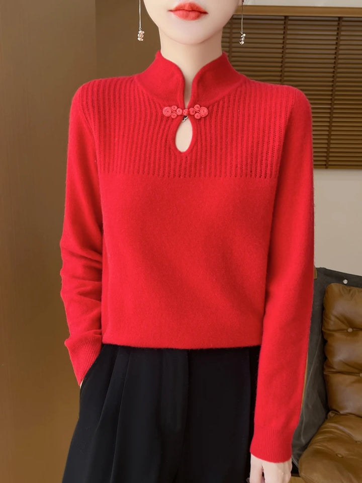 Women’s Merino Wool Sweater – Mandarin Collar Pullover